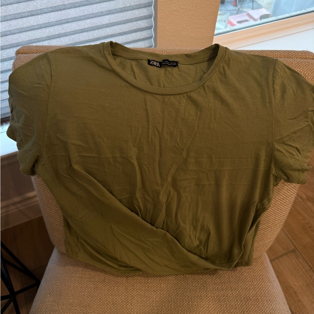 Zara Khaki Green Short Sleeve Tee